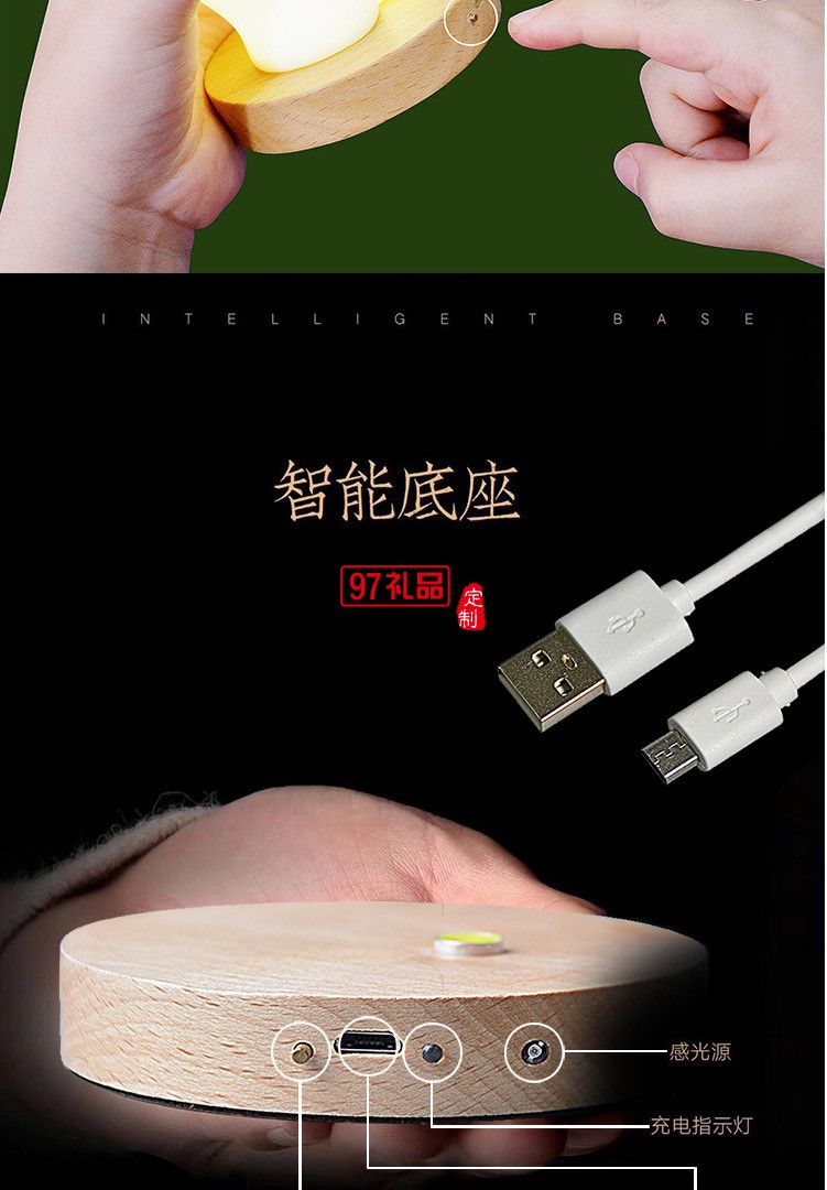 貴彬旺財(cái)陶瓷小夜燈LED光控充電擺件送客戶禮品定制