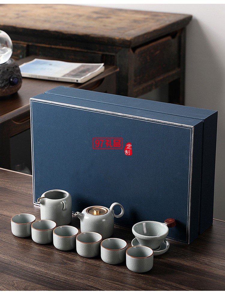 茶具套裝開(kāi)片汝窯10頭茶壺功夫茶具禮品logo家用辦公路寶陶瓷茶具