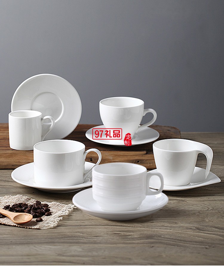 咖啡杯碟套裝 陶瓷創(chuàng)意 歐式咖啡杯純白 簡(jiǎn)約咖啡杯 可定制杯子