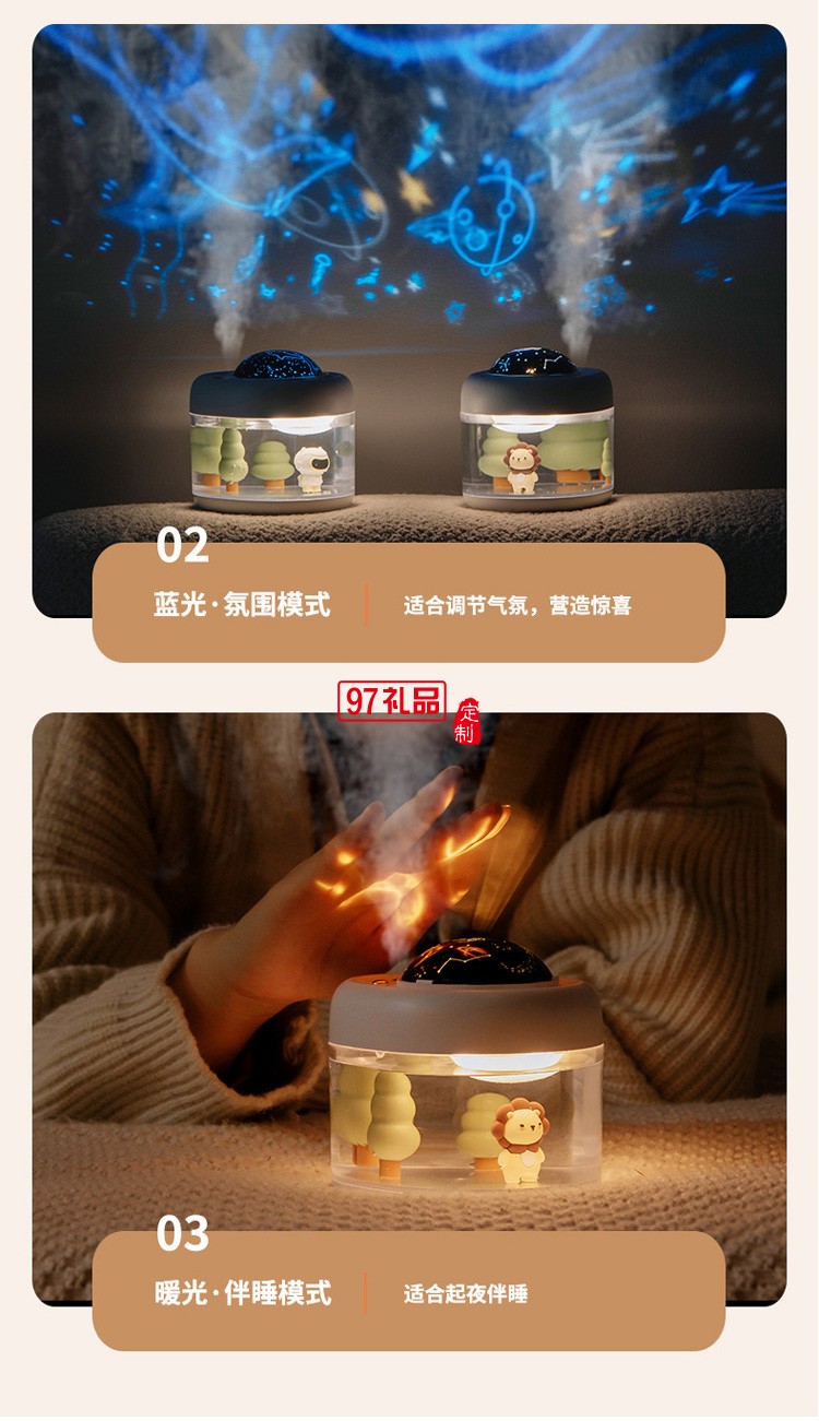 投影星空投影旋轉(zhuǎn)夜燈桌面無(wú)線加濕器