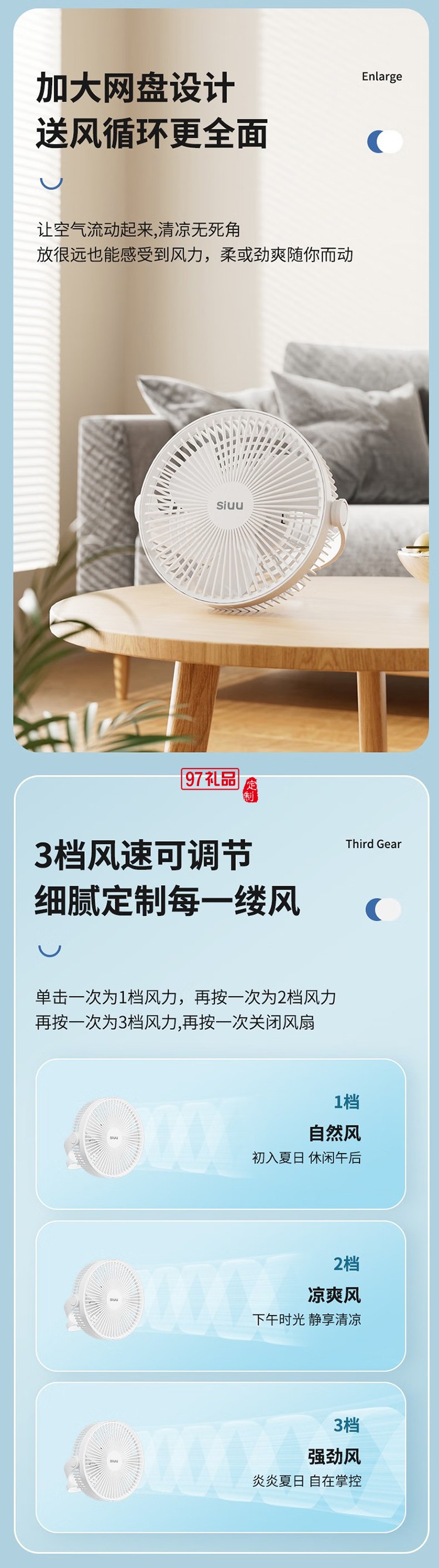 西佑西佑SIUU臺吊壁掛多用蓄電款USB電風(fēng)扇 白色