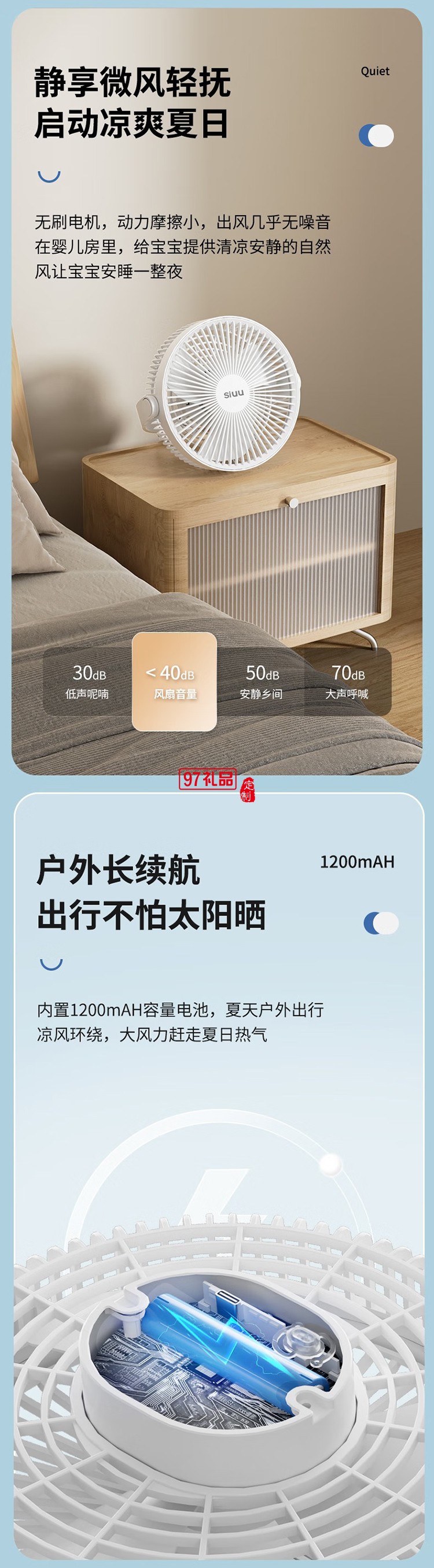 西佑西佑SIUU臺吊壁掛多用蓄電款USB電風(fēng)扇 白色